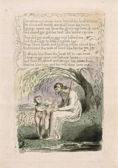 「リトルブラックボーイ」、「イノセンスの歌」からのプレート6、1789年（紙にトイレ付きの手描きのレリーフエッチング） 作： William Blake